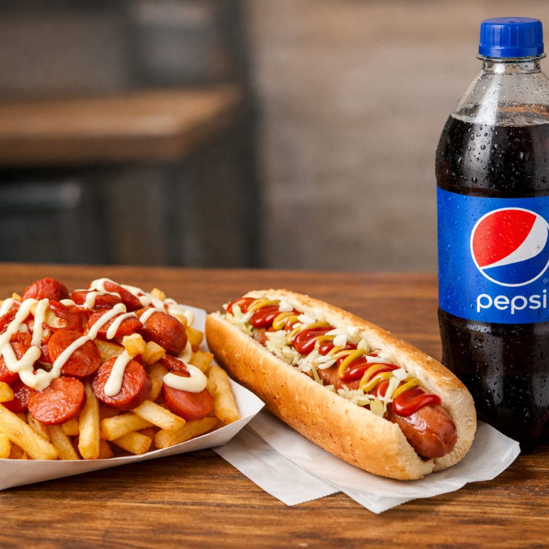 Salchipapa + Perro Caliente+gaseosa 500ml