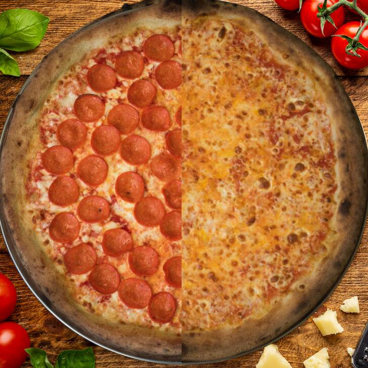 Pizza Grande Mitad Pepperoni Mitad Extra Queso