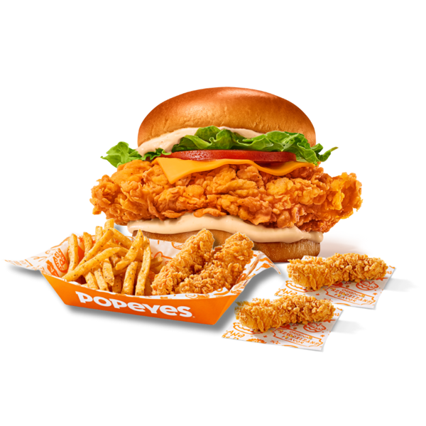 1 Sanduíche Louisiana + 4 Tiras de Filé + Fritas Cajun (M)