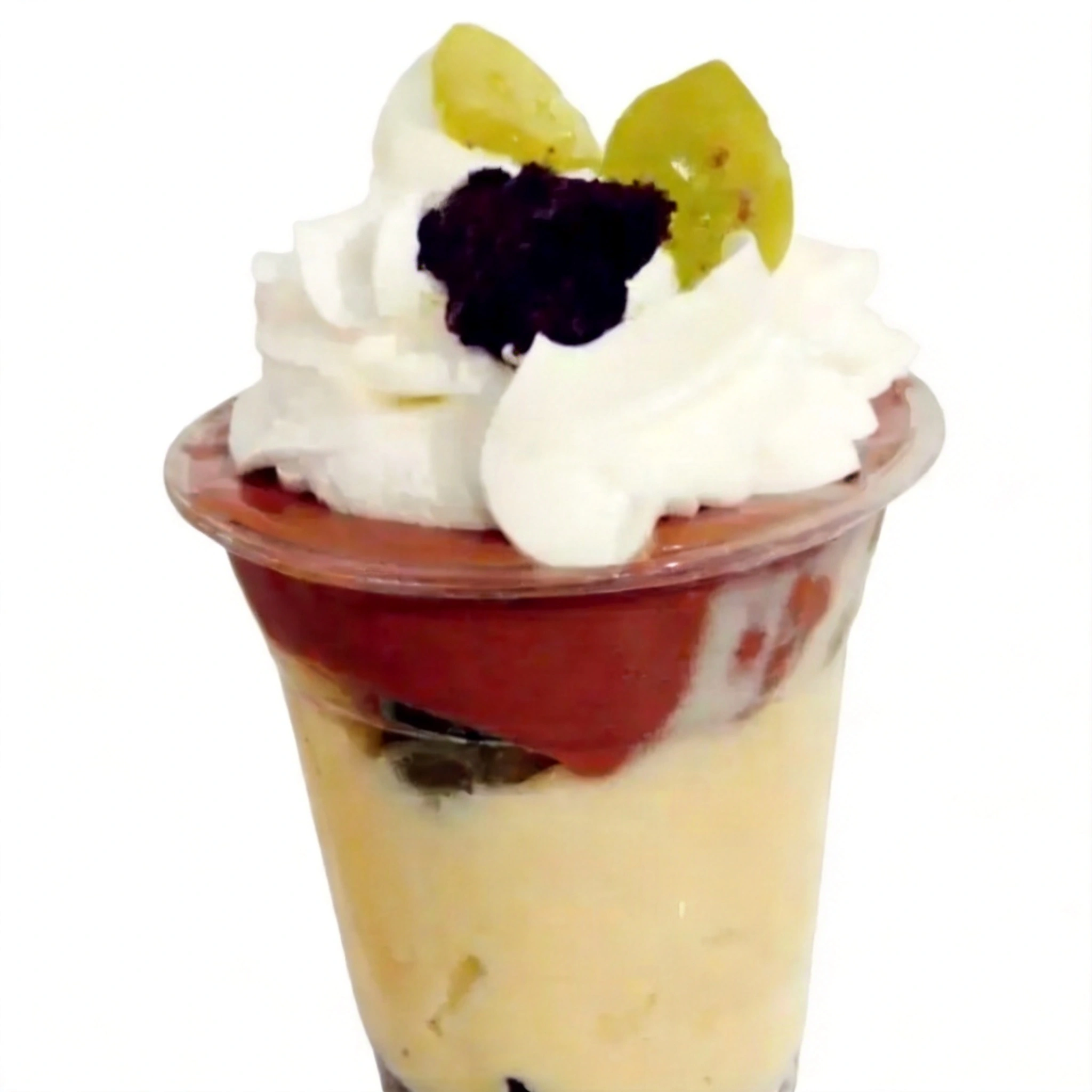 Brownie, Brigadeiro Branco, Uva Thompson Sem Semente, Creme De Chocolate Meio Amargo, Coberto Com Chantilly.
