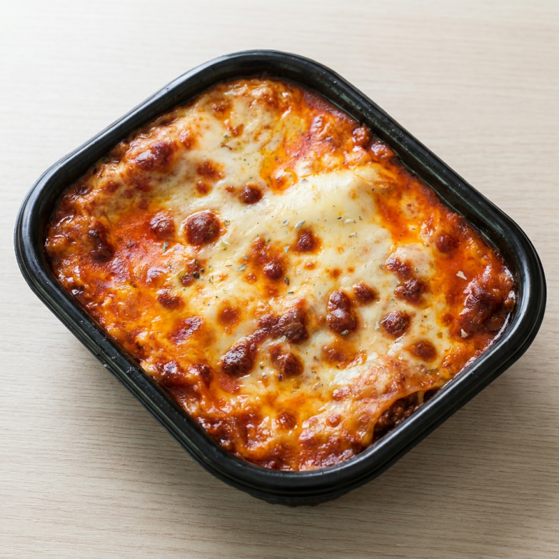 Arroz + pedaço generoso de lasanha bolonhesa + Salada
Embalagem com divisórias e salada à parte*