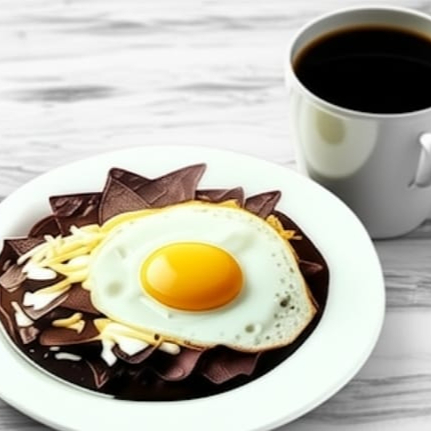 Chilaquiles de Frijol con Huevo y Cafe Americano