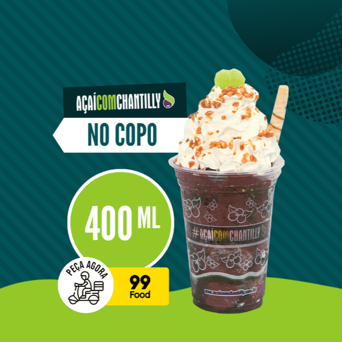 Seu açaí orgânico, batido com frutas de verdade, sem química, uma experiência incrível, montado no copo de 400ml com vários opções de doces e coberturas, e para fechar você pode escolher entre nosso delicioso chantilly artesanal  ou nosso espetacular creme de tapioca !