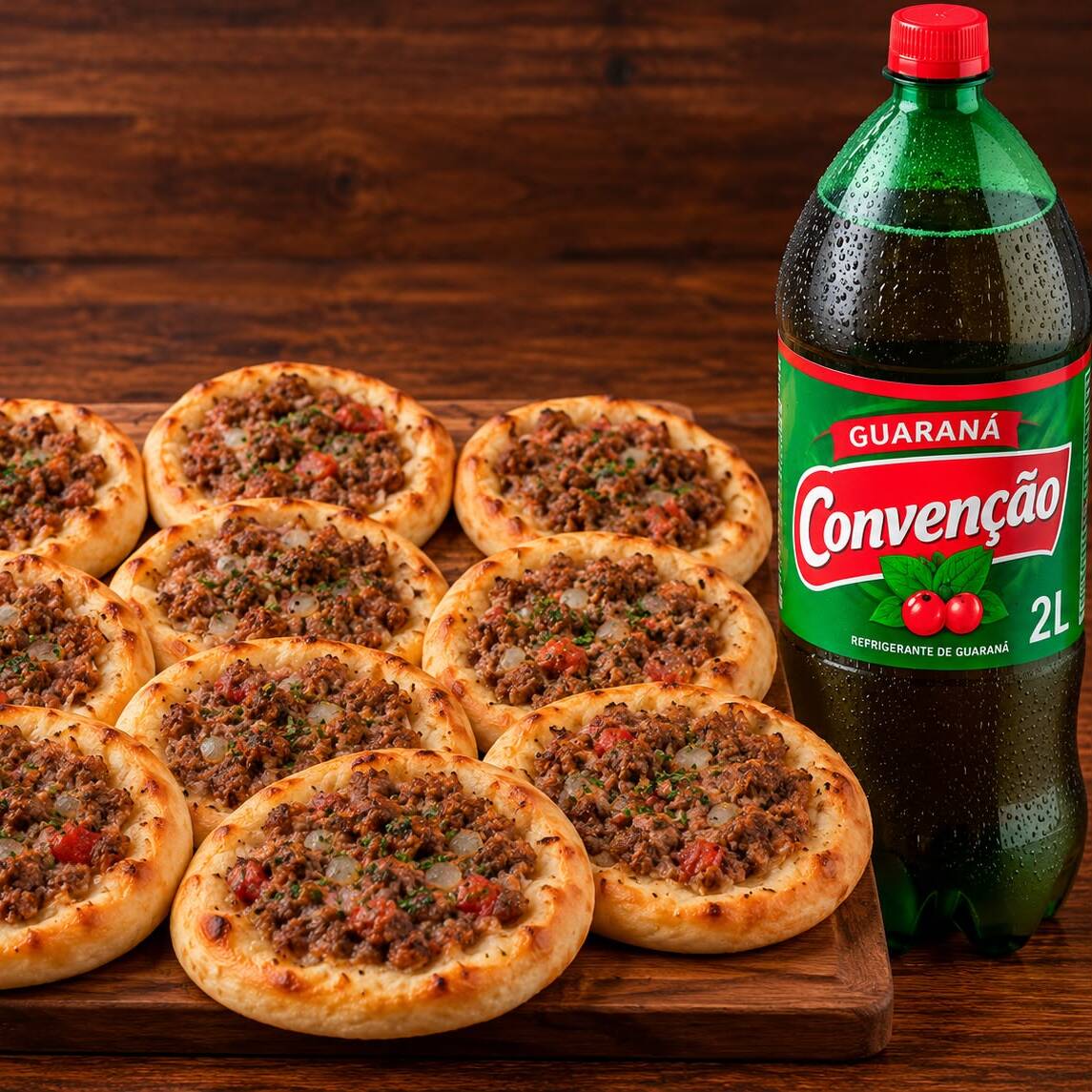 😋 Combo irresistível! 10 esfihas abertas de carne, quentinhas e saborosas, acompanhadas de um Guaraná Convenção de 2 litros bem geladinho! 🥟🥤
Perfeito para compartilhar com a família e os amigos. Peça já o seu! ❤️
