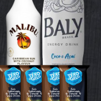 Malibu,Acompanha Bally, gelo de coco, copo e canudo, garantindo praticidade e um sabor incrível.