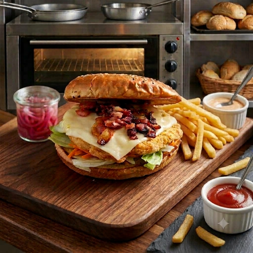 Hamburguesa Pollo Cheddar Sencilla Horneada