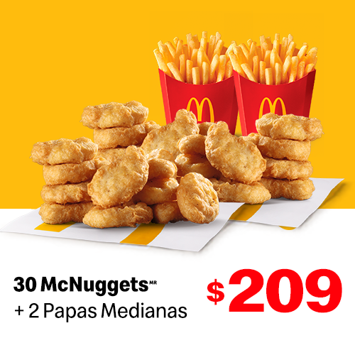 McNuggets de Pollo 30 pzas + 2 Papas grandes