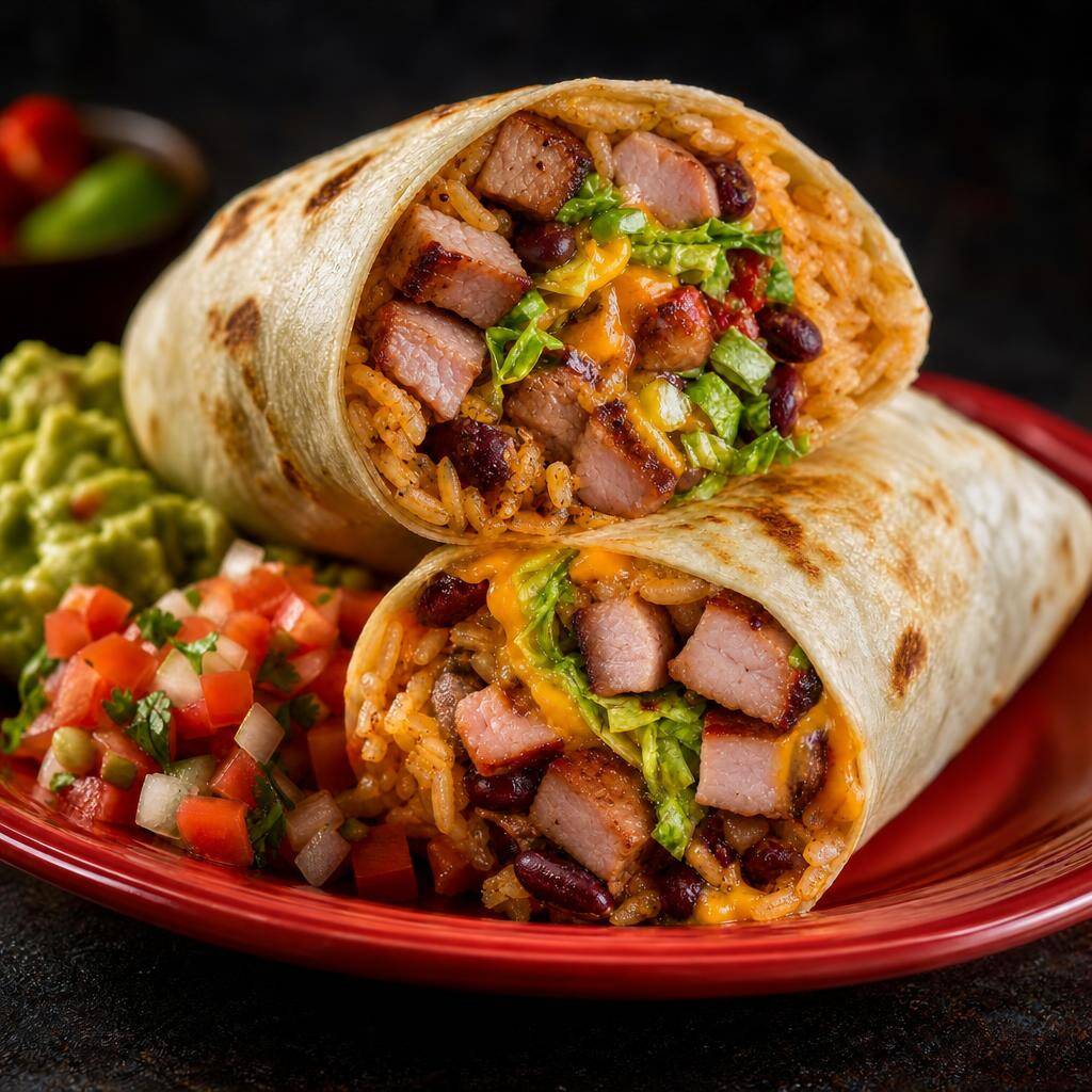 Burrito generoso envolvido em tortilha de trigo morna, recheado com proteína suculenta (escolha entre carne bovina, carne suína ou frango), arroz mexicano, feijão vermelho, queijo, alface fresca e molhos caseiros. Puro sabor mexicano!