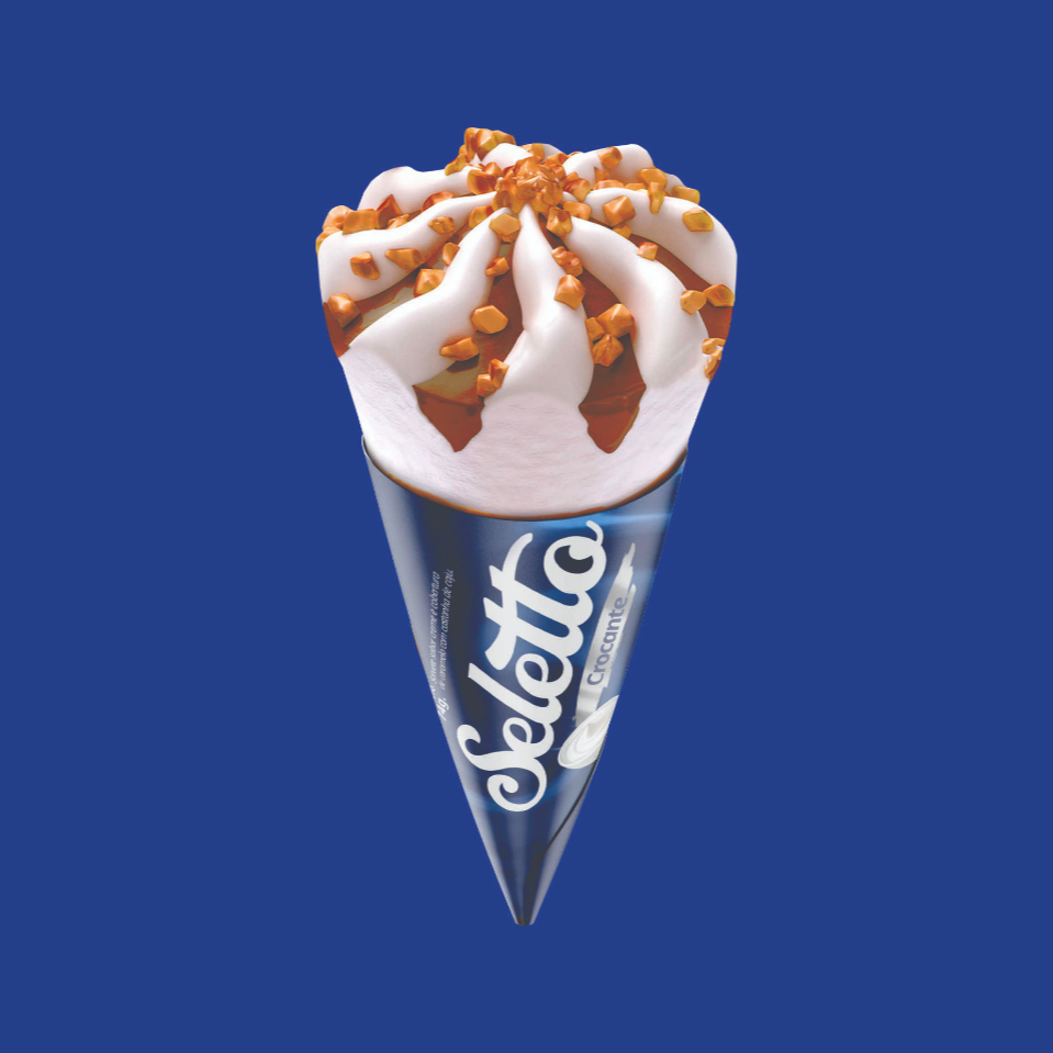 Sorvete sabor baunilha com cobertura de caramelo e amendoim crocante. 85g.