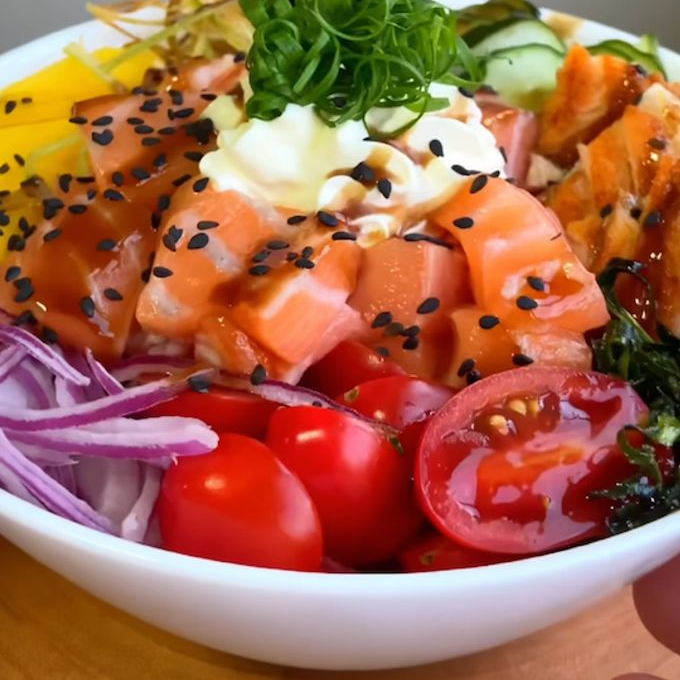 Salmão apimentado arroz e creme