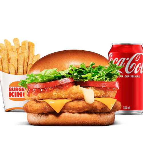 Chegou o novo King Chicken Cheese! Queijo mussarela empanado, crocante por fora e cremoso por dentro, acompanhado de um delicioso molho agridoce com um leve toque apimentado. Uma combinação irresistível com um suculento filé de frango crocante, duas fatias de queijo sabor cheddar, tomate e alface fresquinhos no pão brioche fofinho. Mais um lançamento da família The Kings, feito com ingredientes amados pelos brasileiros.
