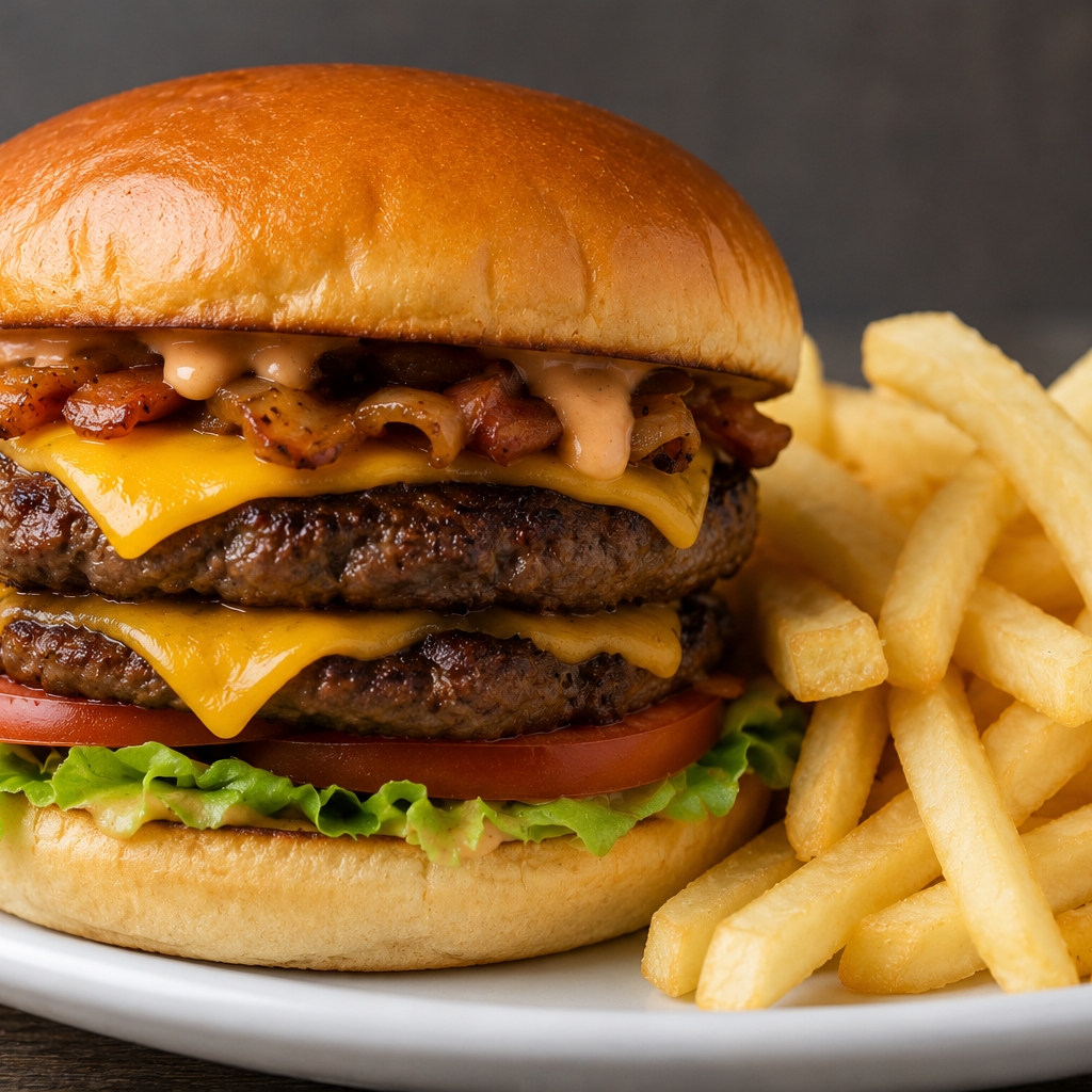 HAMBURGUESA DEL CHEF CON PAPAS