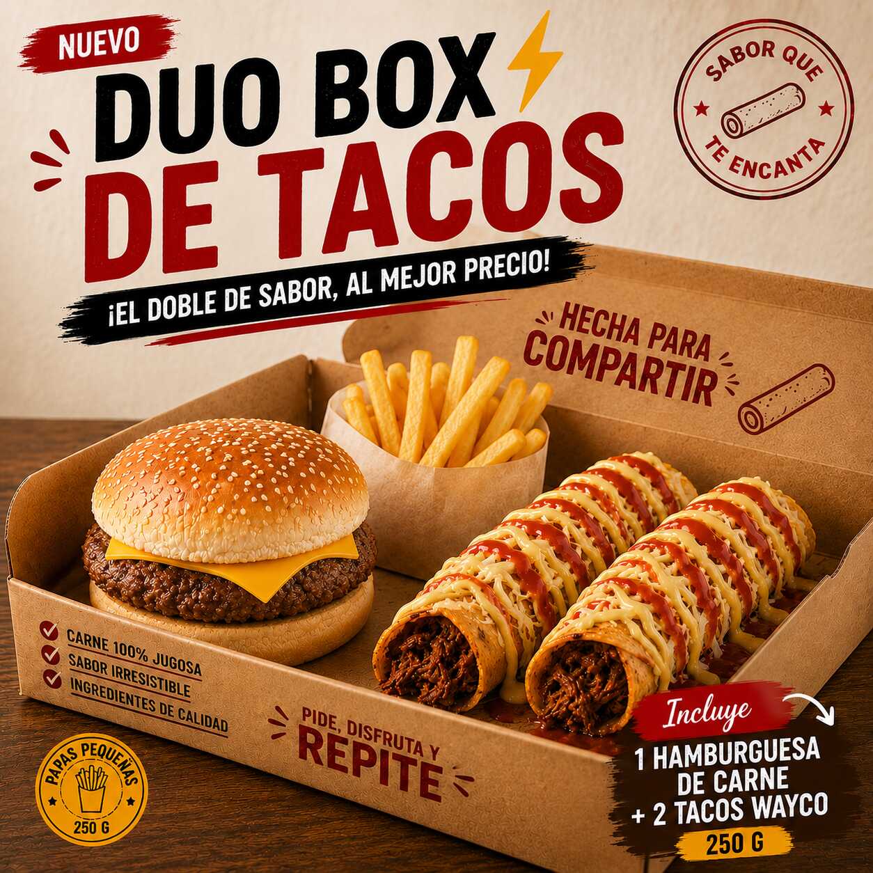 Duo Box (Burger de Carne con Tacos)