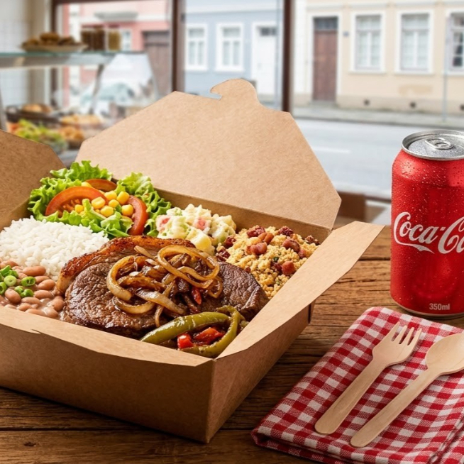 O nosso prato mais pedido em um combo completo! Alcatra premium em tiras suculentas, preparada na chapa com cebola dourada. Acompanha arroz soltinho, feijão caseiro, farofa crocante e fritas. Escolha o tamanho ideal para sua fome e a sua bebida gelada favorita. Serve bem 1 pessoa