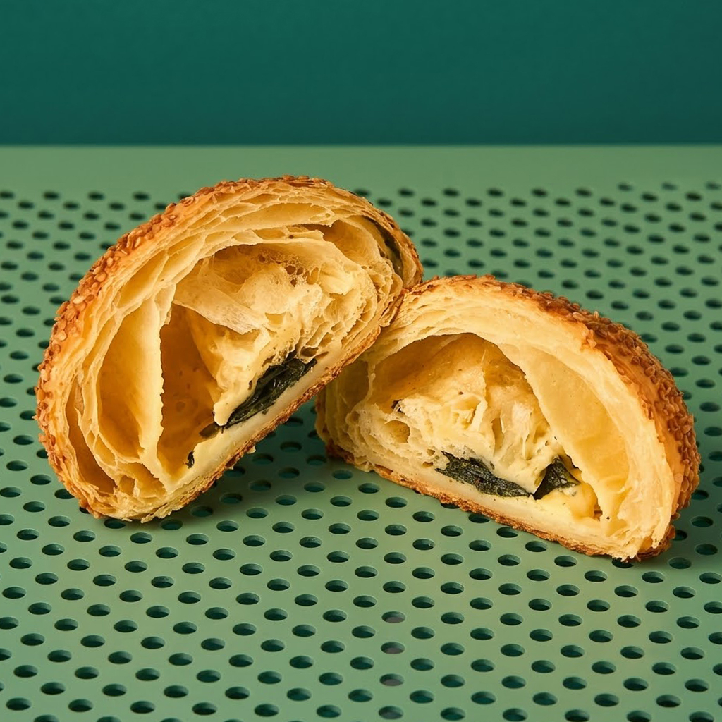 Croissant con masa madre, espinaca y queso
