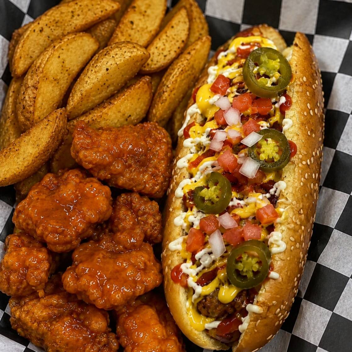 1 Hotdog Mas 150gr de Boneless y Papas gajo