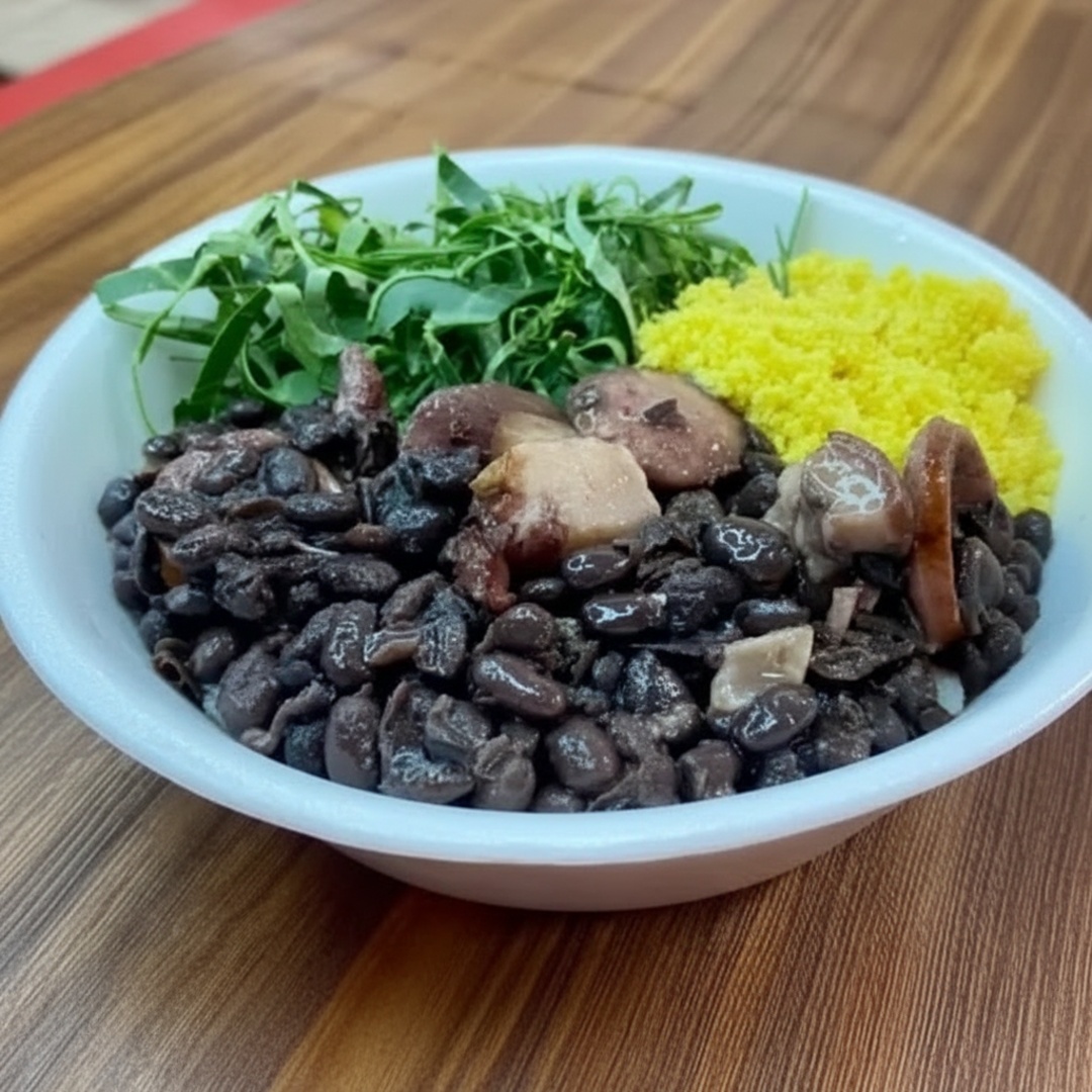 Arroz, Feijoada, Farofa e Couve.