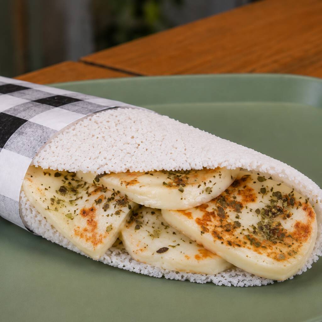 Rendada com queijo coalho e orégano.