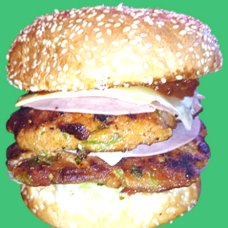 HAMBURGUESA DOBLE 400gms de CARNE+JAMON y QUESO