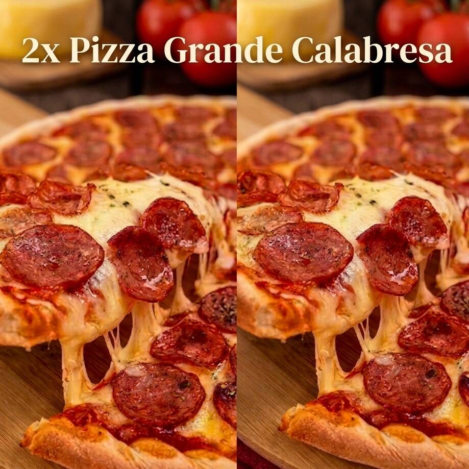 Uma deliciosa Massa Artesanal com molho de Tomate preparado na Casa, coberto com muita Muçarela cremosa e Fatias de Calabresa Saborosa + 02 Guaraná 1LT. Um Clássico que sempre é o Preferido!!!