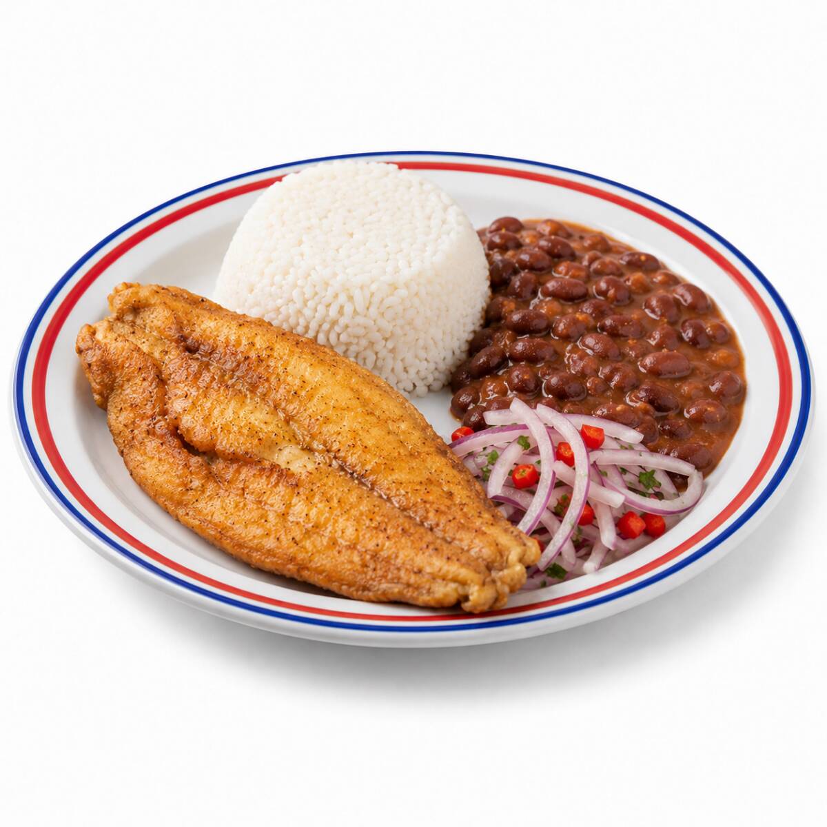 Pescado frito con frijoles