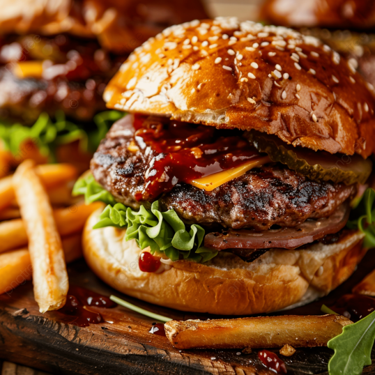 Hamburguesa BBQ de Res con Papas