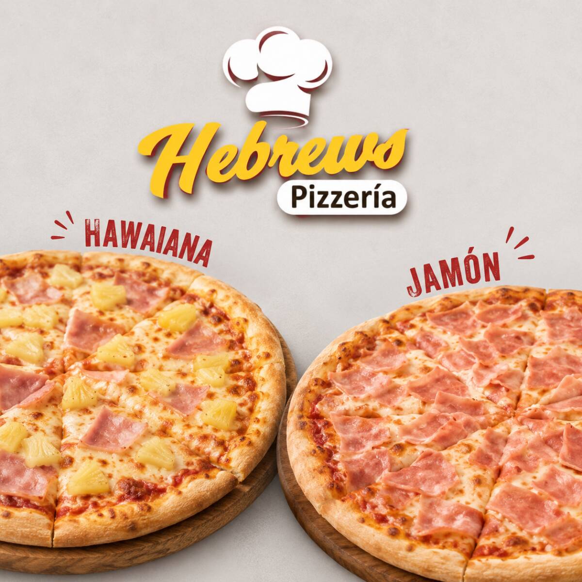 Pizza Jamón + Pizza Hawaiana