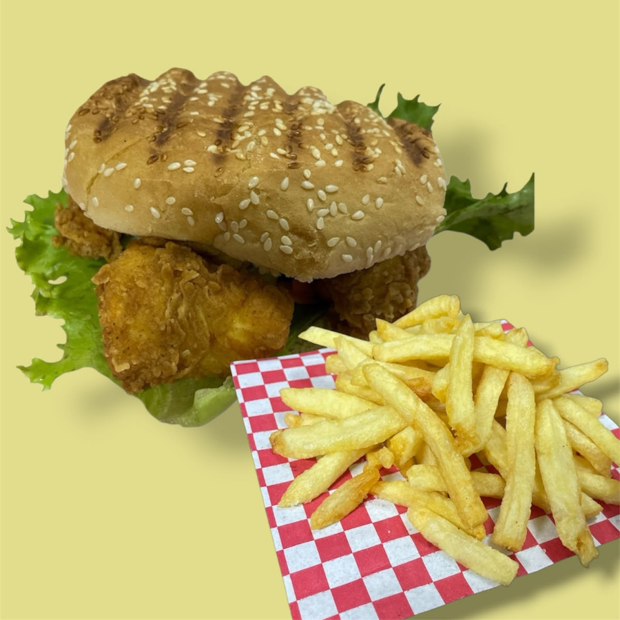 Hamburguesa De chicken tender Con Papas