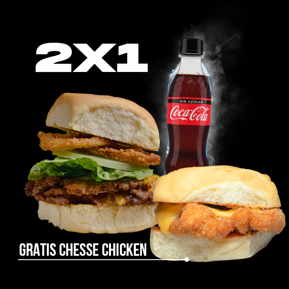 CRISPY ONION BUN + CHEESE CHICKEN, BEBIDA GRATIS