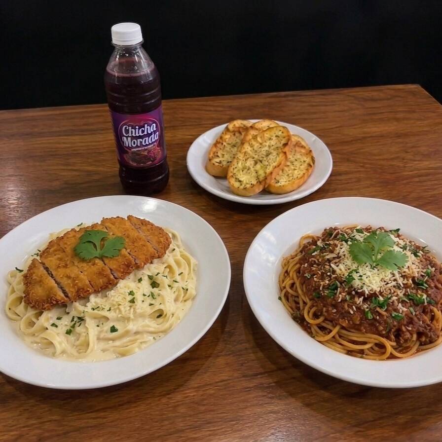 T. Alfredo con Milanesa+ Boloñesa+ Bebida+ Pan