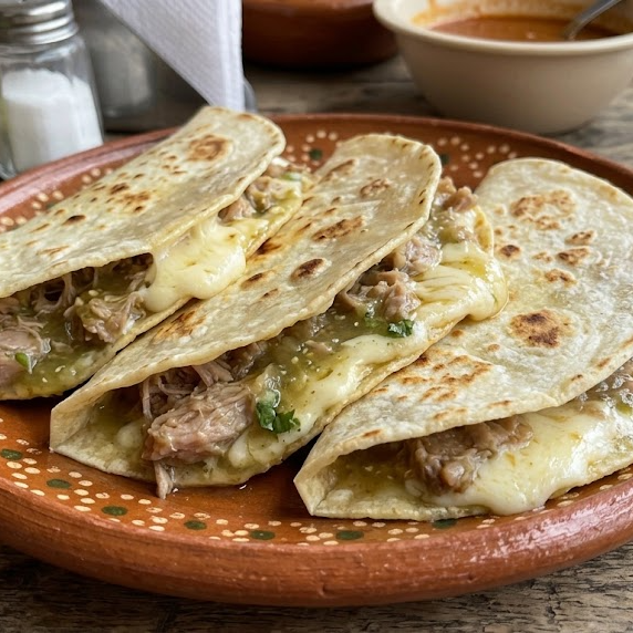 Quesadillas de Harina Carne de Puerco en Salsa Ver
