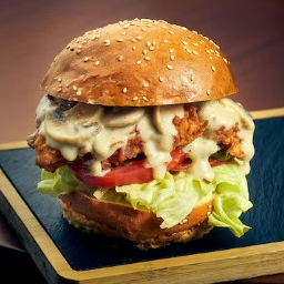 Hamburguesa de Pollo con Champiñones con Papas