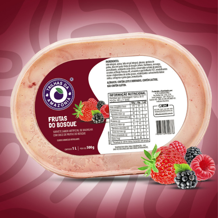 Experimente o sabor e a cremosidade do nosso autêntico sorvete de baunilha com mesclas de frutas do bosque (doce artesanal feito de amora, framboesa e morango). Alérgicos: Contém Lactose. Não Contém Glúten.