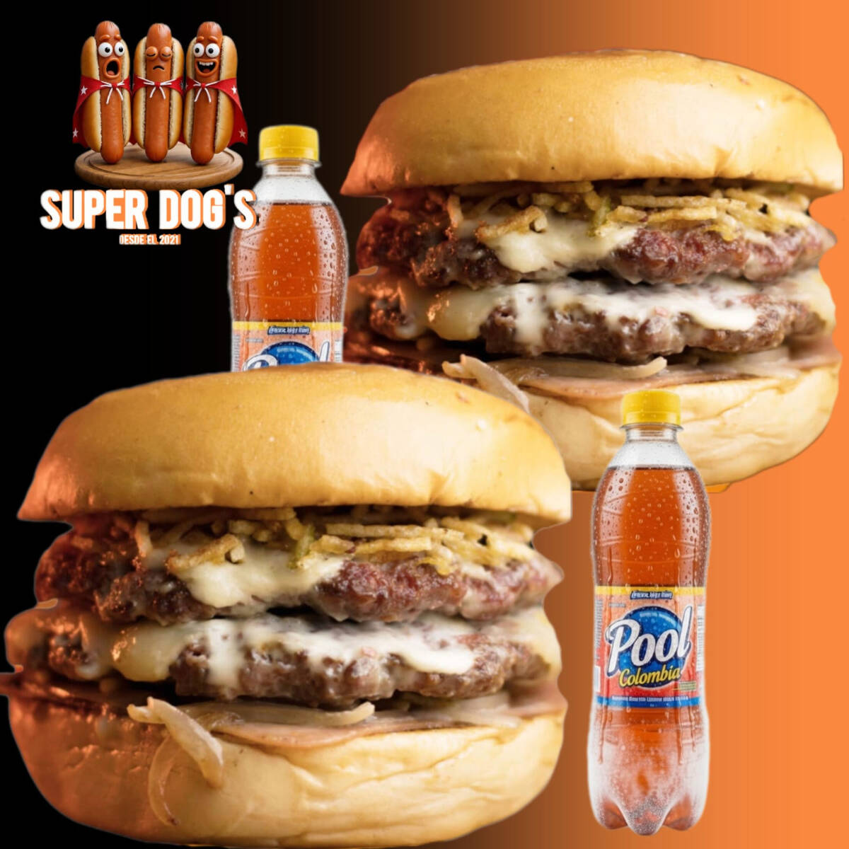 COMBO 2 BURGERS DOBLE CARNE + GASEOSAS