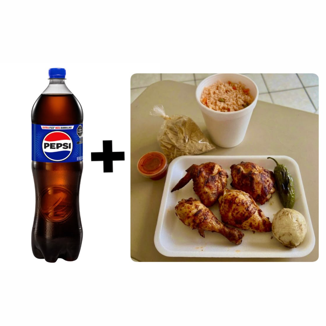 Medio Pollo + Complementos + Refresco