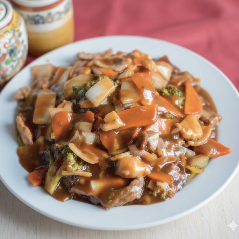 yakissoba de carne frango e legumes