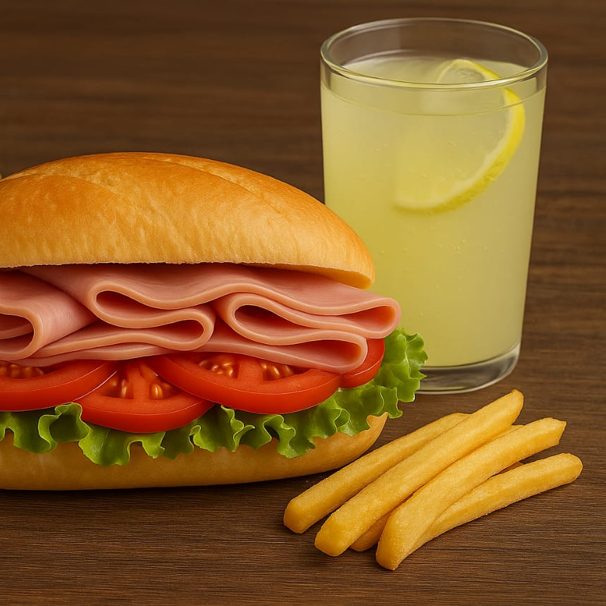 TORTA DE JAMON CON PAPAS FRITAS Y AGUA DE LIMON