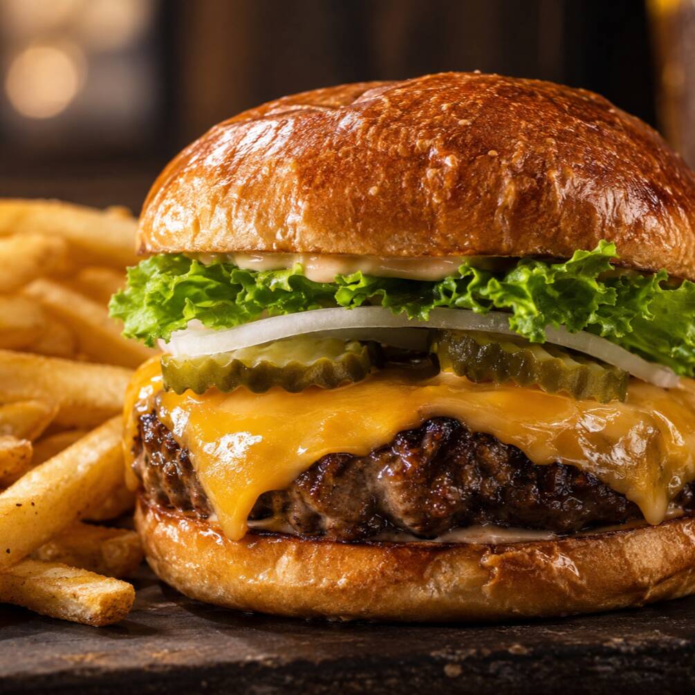 Burger Clasica con Papas a la Francesa