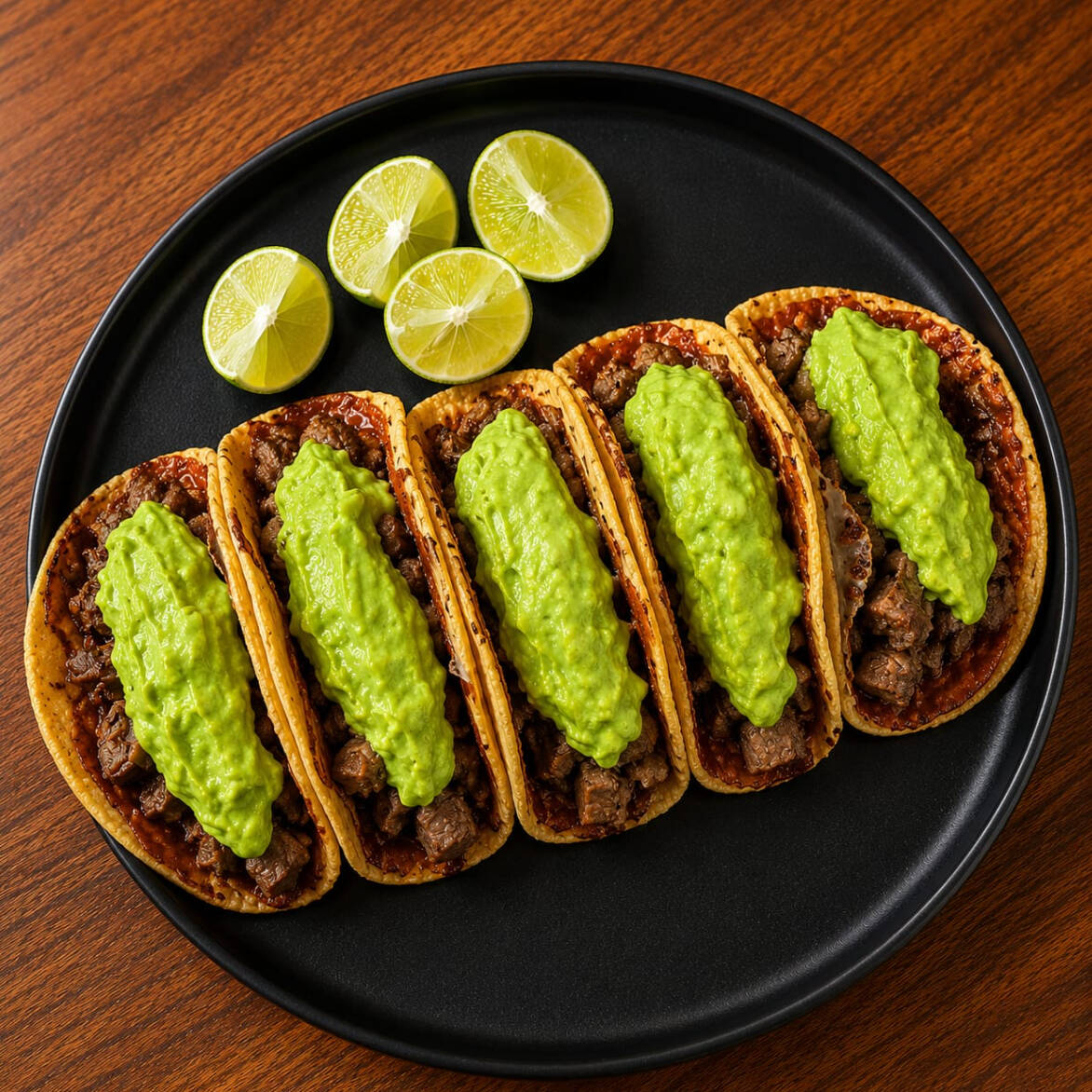 Tacos de maíz de Carne Asada con Guacamole
