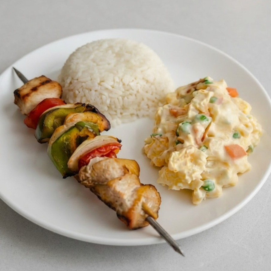 Espeto De Frango , Delicioso File De Frango no espeto com fatia de cebola, pimentao ou tomate , Com Os Acompanhamentos Que Voce Mais Gostar.