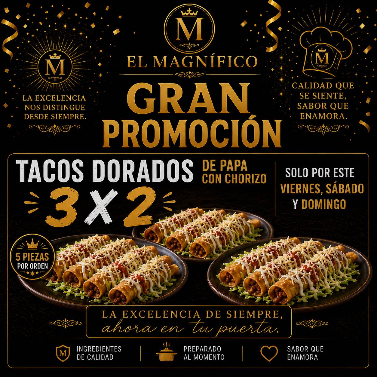 Promo Tacos de Papa con Chorizo al 3x2