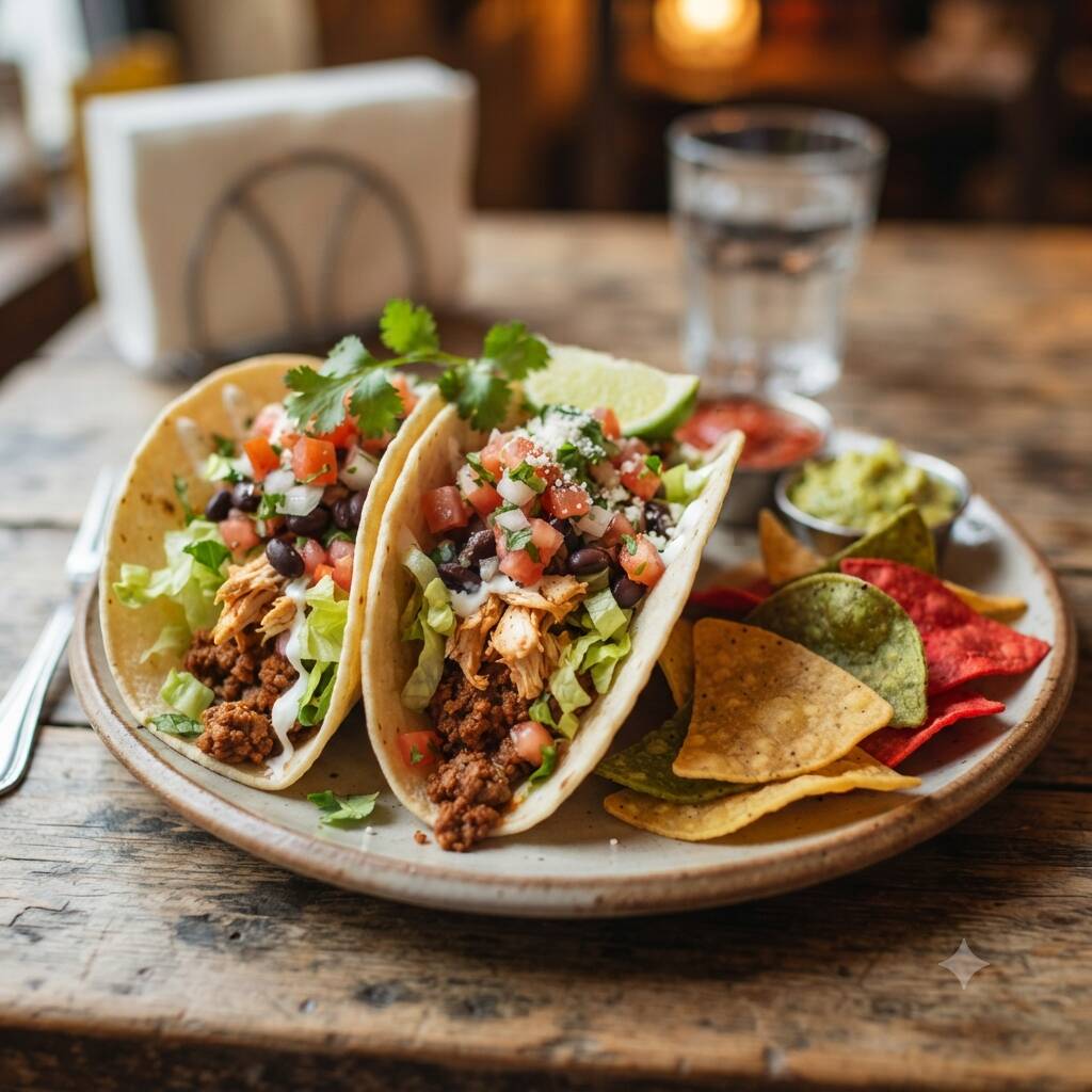 Duo de Tacos de Carne Desmechada con Nachos