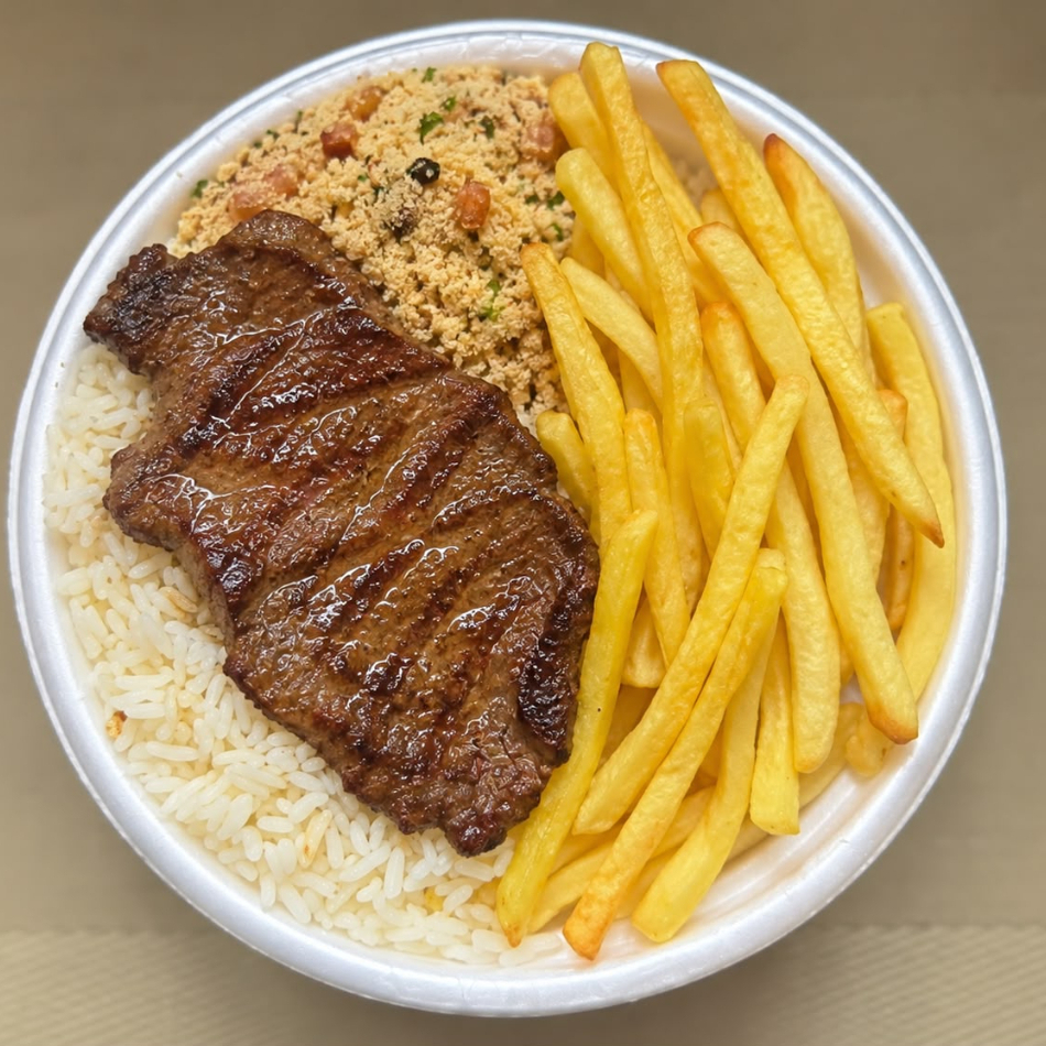 Arroz, feijão, batata palha farofa tamanho mini