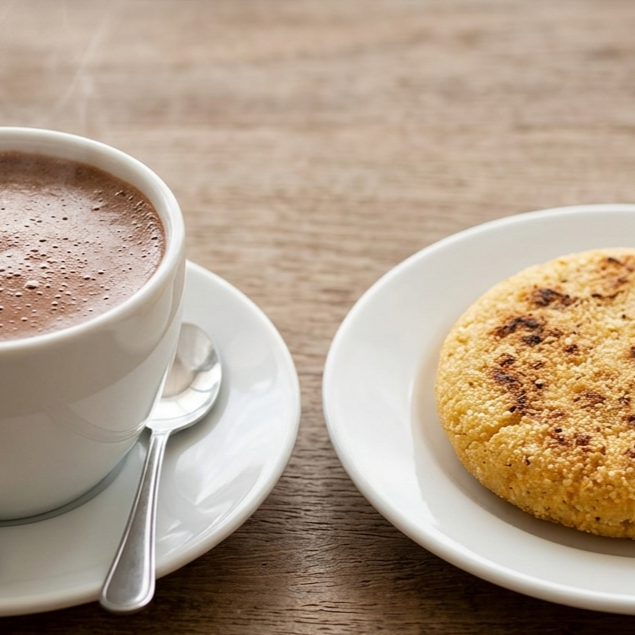 Chocolate y arepa de maíz