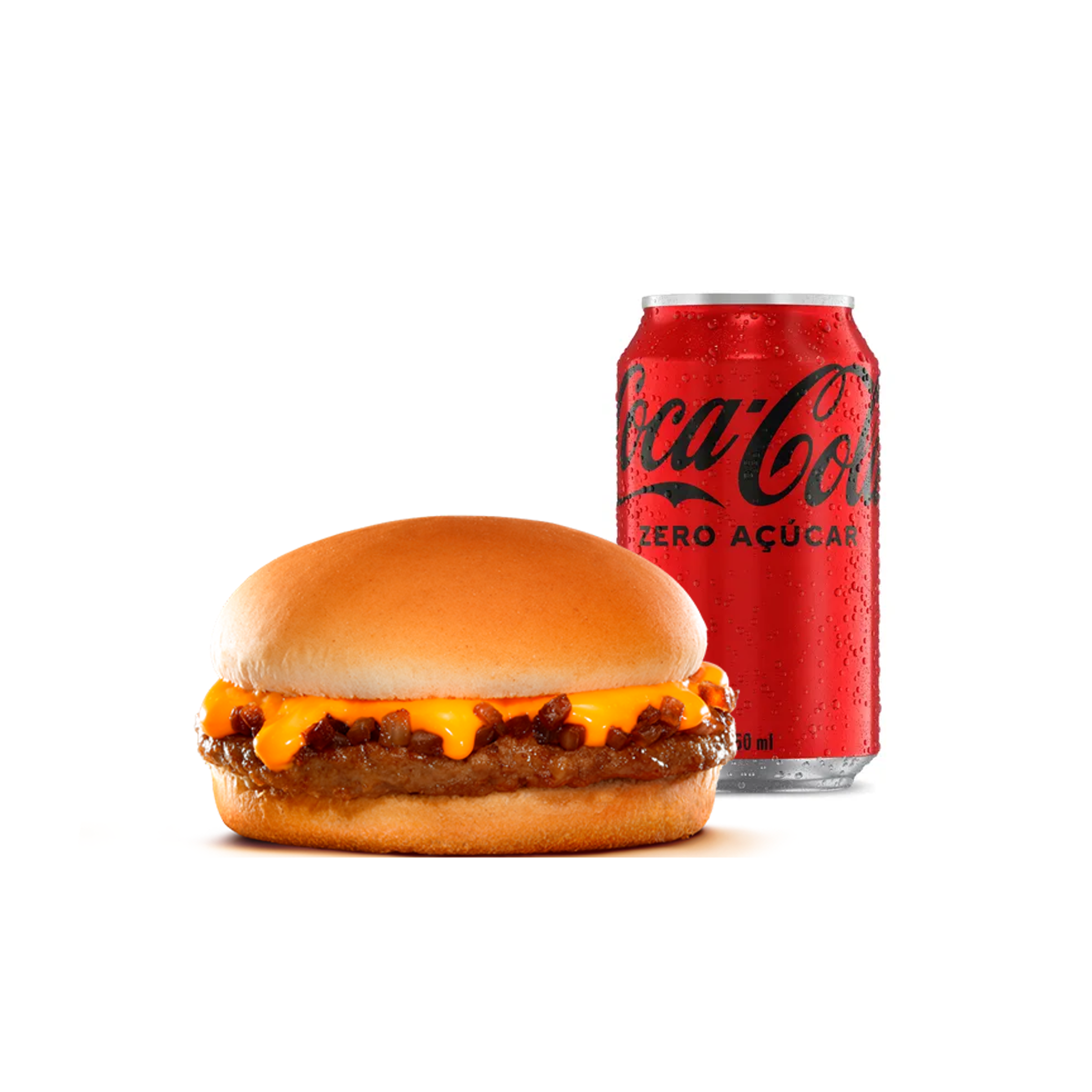 Toda cremosidade do cheddar derretido, cebola caramelizada ao shoyu e hambúrguer de carne bovina, em um pão quentinho e uma bebida bem refrescante.