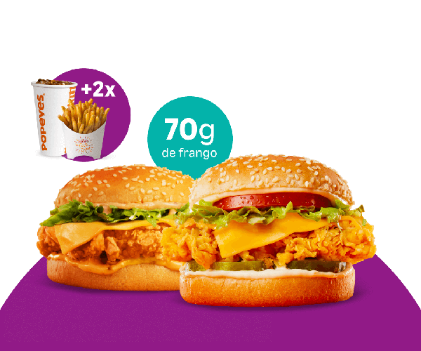 Escolha 2 combos da nossa linha Clássico entre os deliciosos Clássico Nola Rose, Clássico Salada e Clássico Cheddar bacon. Acompanha Fritas Cajun e Bebida.