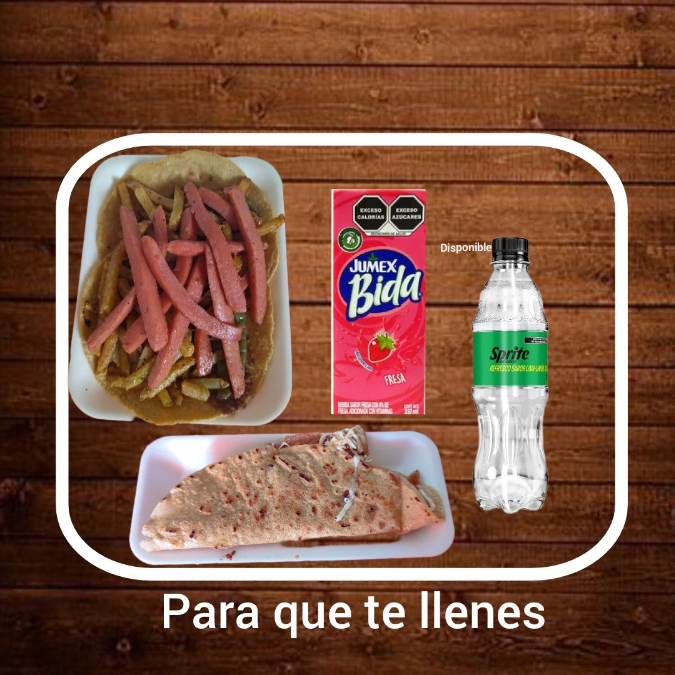 Taco de salchicha+Quesadilla+Jugo+refresco