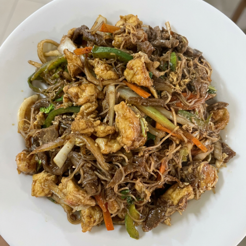 carne, frango, ovos, camarão e legumes