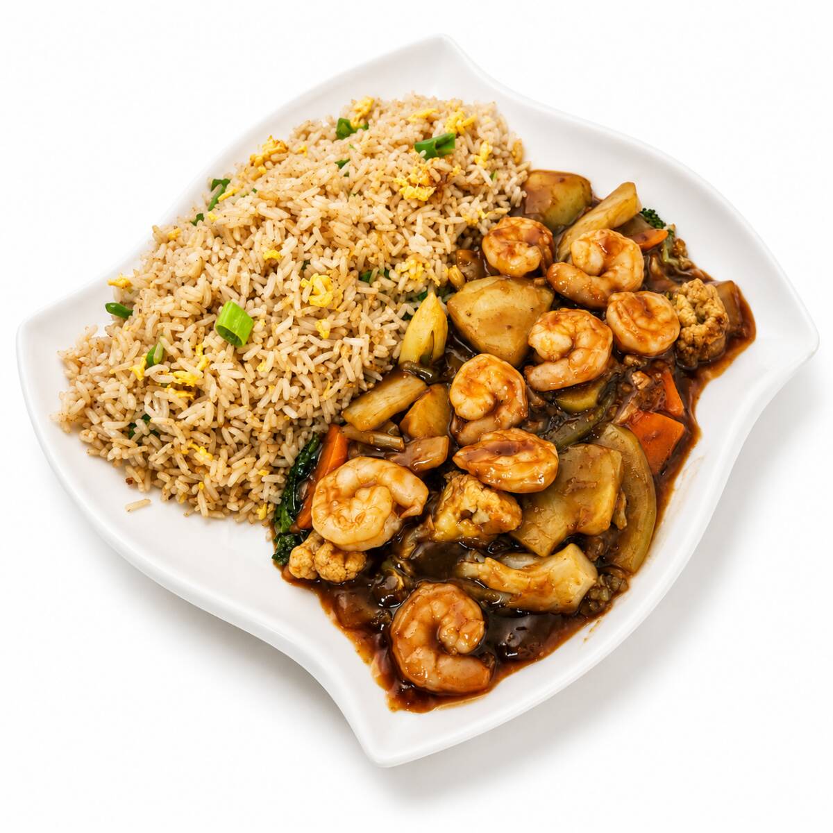 Camarones en Salsa Ostión + Medio Arroz Frito