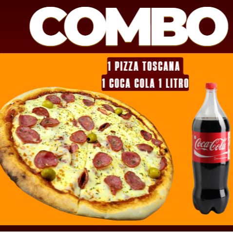 1 PIZZA GRANDE 35CM TOSCANA(MUSSARELA/CALABRESA E CEBOLA) + 1 COCA COLA 600ML